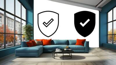 Shield check mark icons set. Protection approve sign. Insurance icon Wall mural