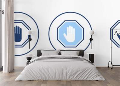 Stop icon vector. stop road sign. hand stop sign and symbol. Do not enter stop red sign with hand Wall mural