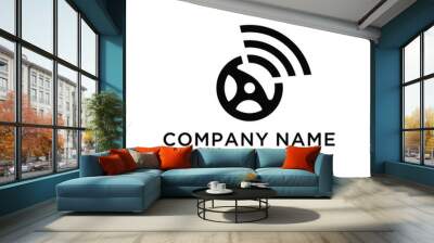 Vector car helm and wifi logo combination. Steering wheel and signal symbol or icon. Unique rudder and radio, internet logotype design template. Wall mural