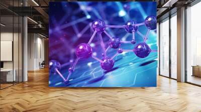 a chemical structure and, in the style of light navy and purple, futuristic chromatic waves and scientific diagrams Wall mural