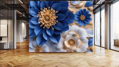 Blue and Gold Floral Art with Detailed Petals

 Wall mural