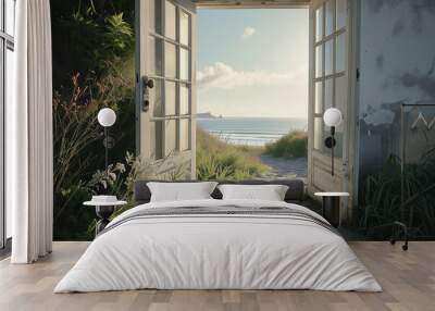 old beach house open door to a beautiful view Wall mural