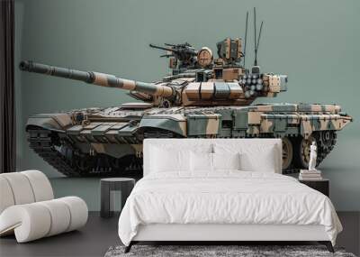 3D Model of a T90 Military Tank on Green Background Wall mural