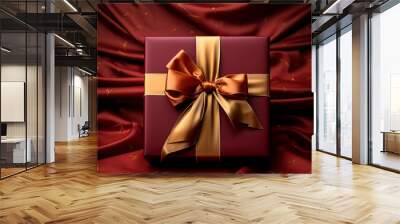 a luxury gift box in golden ribbon Wall mural