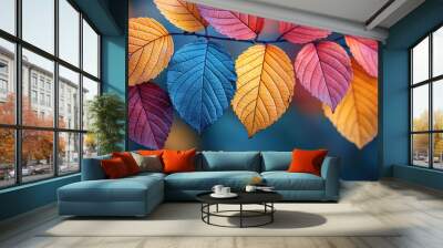 Autumn leaves in vivid shades of red and orange, close-up, seasonal foliage.

 Wall mural