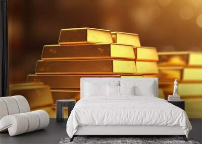 gold bars are stacked over one another Wall mural