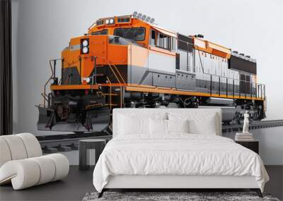 Modern Train Engine in Orange and White Wall mural