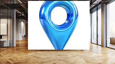 Shiny blue 3D location pin icon, isolated on transparent background.
 Wall mural