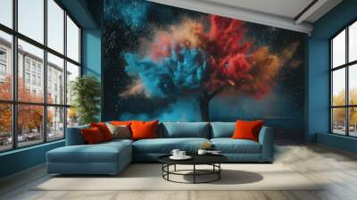 Tree exploding with vibrant colors, isolated on transparent background, creative nature concept.

 Wall mural