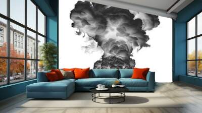 Dark grey and black smoke rises upwards, explosion smoke, fire smoke Wall mural