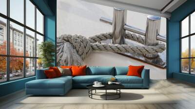 metallic pulley block and ropes on the deck Wall mural