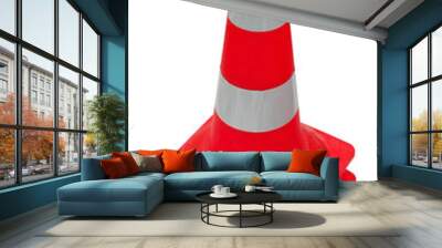 traffic cone with white and orange stripes on white Wall mural