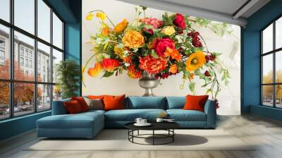 A cozy autumn decor. Autumn flowers. Wall mural