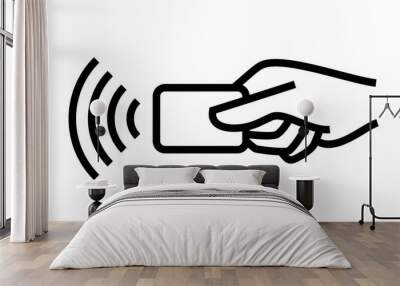 Contactless payment, credit card and hand tap pay wave logo. Vector wireless NFC and contactless pay pass icon Wall mural