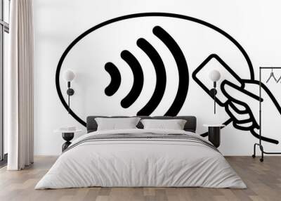 Contactless payment vector icon. Credit card and hand, wireless NFC pay wave and contactless pay pass logo Wall mural