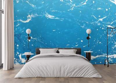 A background of blue sea waves with white foam splashing upward, illustrated in a clean, flat cartoon design.. Wall mural