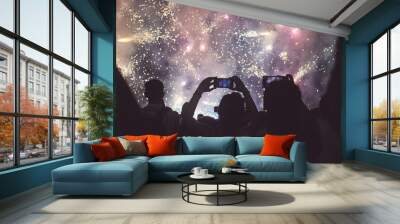 people in the night at a fireworks display Wall mural