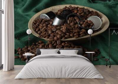 coffee capsules dipped in beans Wall mural