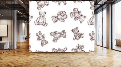 Teddy bears old toys sketches collection seamless pattern vector childish background wallpaper paper Wall mural