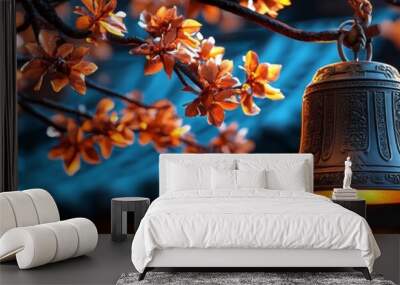 A 3D Japanese temple bell with a soft glow, symbolizing spirituality and tradition. Wall mural