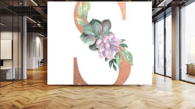 Watercolor Monogram Alphabet Letter S Rose Gold Foil Wall mural