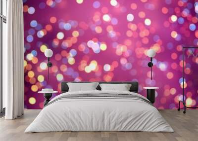 Pink festive shining bokeh background. Confetti holiday decor. Bright lights texture. Wall mural