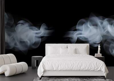 White smoke clouds from two sides on black background.  Wall mural