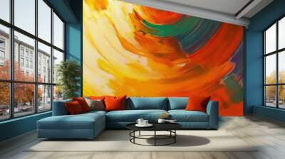 Large watercolor paint strokes on canvas. Simple modern art drawing. Multicolored background in oil painting style. Energy of bright colors. Hand made acrylic abstraction. Surreal impressionism print. Wall mural