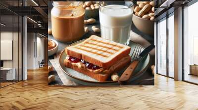 A dish of milk and peanut butter bread Wall mural