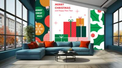 Christmas card set - abstract Holidays flyers. Lettering with Christmas and New Year decorative elements. Wall mural