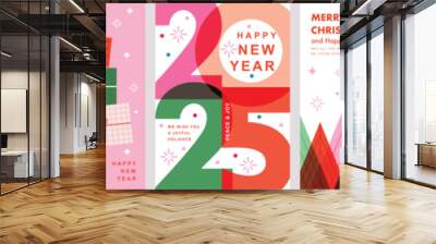 Christmas Minimalist card set - abstract Holidays flyers. Lettering with Christmas and New Year decorative elements. Vector illustration. Wall mural