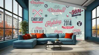 Christmas set - labels, emblems and other decorative elements. Wall mural