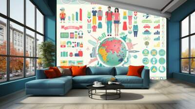 Travel Infographic set with charts and other elements. Wall mural