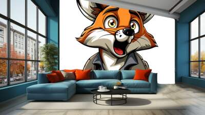 Cartoon fox character expressing surprise in casual attire Wall mural