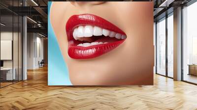 Open sensual female mouth with white teeth Wall mural