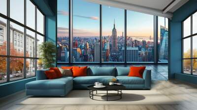 Stunning new york city skyline at sunset from office windows Wall mural