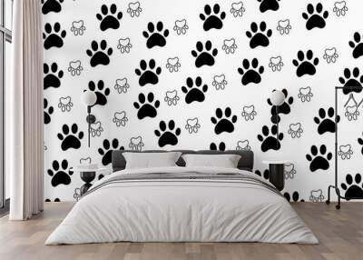 cute black and white animal paw pattern Wall mural