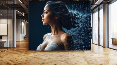 Beautiful Indian girl getting dissolved into digital world Wall mural