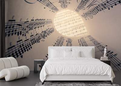 Rolled music sheet, inside view, vivid color version Wall mural