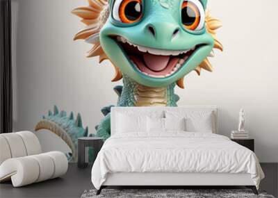 3d cartoon cute green iguana Wall mural