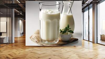 A glass of fresh pure white milk Wall mural