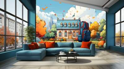 Back to school cartoon background Wall mural