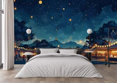 Night Market illustration Wall mural