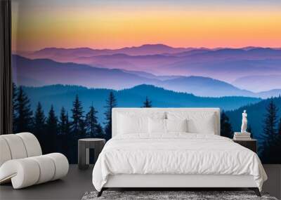 Silhouette of Mountains at Dusk  Wall mural