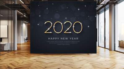 Happy New Year 2020 . Holiday vector illustration of silver 2020 dark background Wall mural