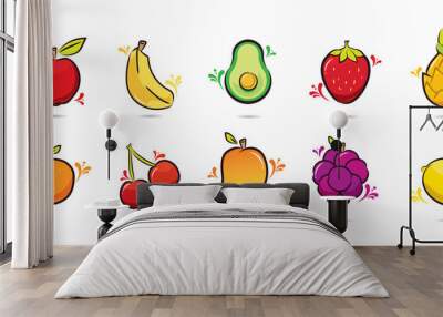 Cartoon happy fresh fruits Wall mural