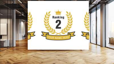 Laurel vector set icon ribbon in white background, first, second, third icon vector design, rakning 1 crown medals set, ranking 2 laurel badge icon isolated, ranking 3 icon Wall mural