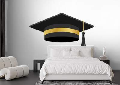 Mortarboard icon. 3D gold academic graduation hat icon vector illustration isolated Wall mural