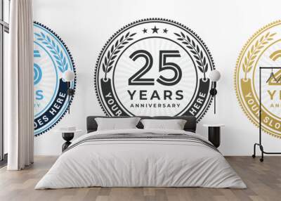 Set 25 years anniversary logo design emblem template vector isolated in gold, black and blue colors Wall mural