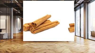 Ceylon cinnamon.Cinnamon sticks isolated on white background. Cinnamon roll and powder. Spicy spice for baking, desserts and drinks. Fragrant ground cinnamon. Close-up. Place for text. copy space Wall mural